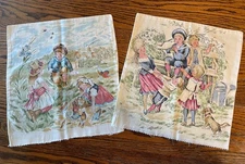 Vintage Cotton Fabric Pillow Panels partially finished just add the stuffing!