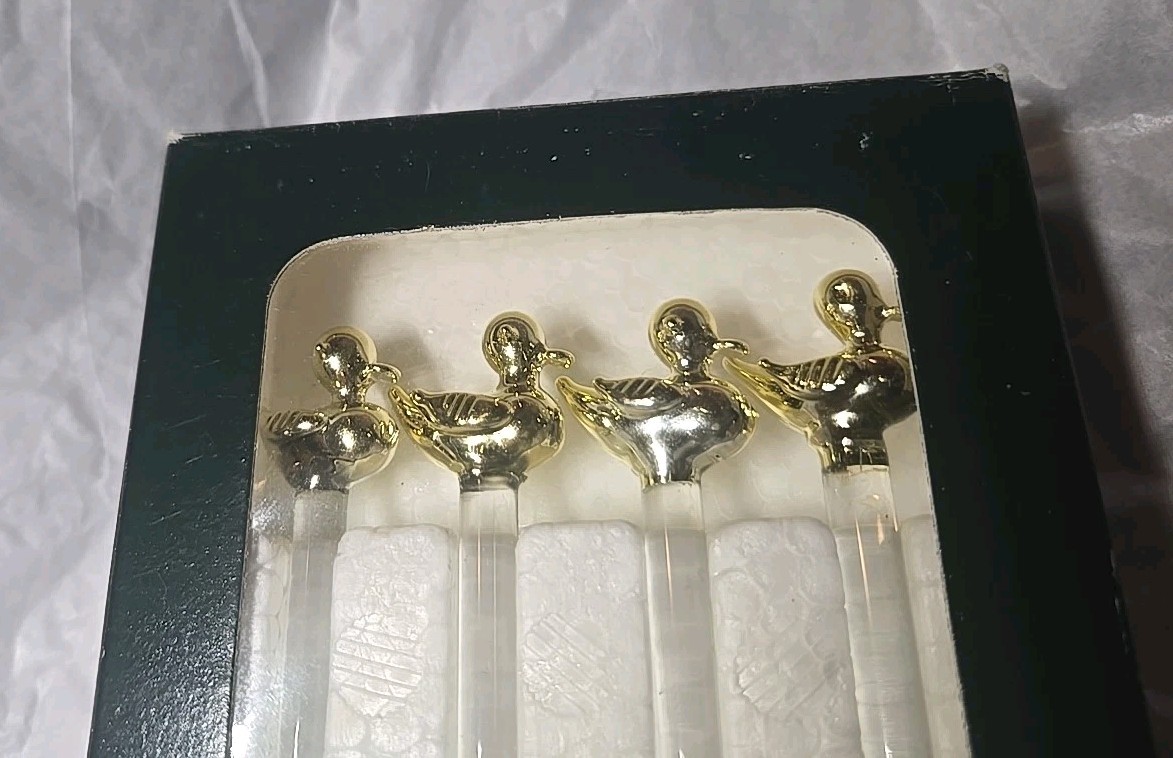 Vintage Boundary Waters Glass Golden Duck Drink Stirrers, Stir/Swizzel Sticks