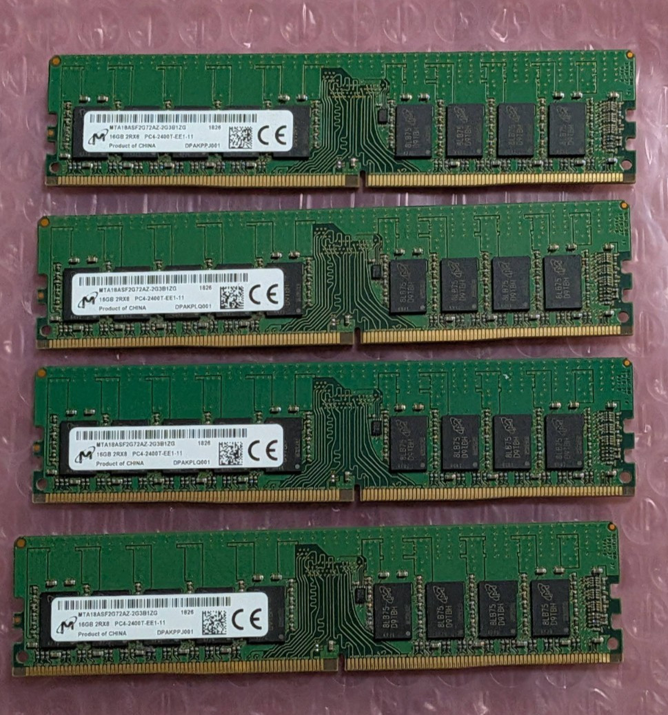 LOT of 4 Micron 64GB (4x 16GB) DDR4 2400MHz ECC UDIMM RAM MTA18ASF2G72AZ-2G3B1ZG