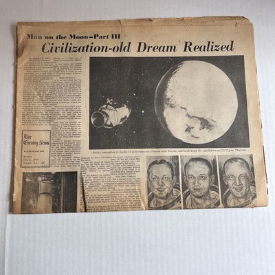 1969 Apollo 11 Moon Landing Newspaper   Dream Realized NJ Front Page NASA
