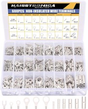 600PCS Non Insulated Ring Terminal Kit,AWG 22-10 Seamless Uninsulated Butt Splic