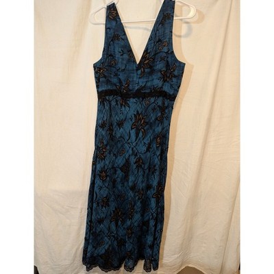 valerie stevens silk dress Valerie Stevens 100% Silk Floral Dress Teal Black Lace Trim Size 12