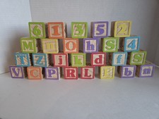 Lot of 26 Wood Alphabet Building Blocks Children's Letters And Numbers