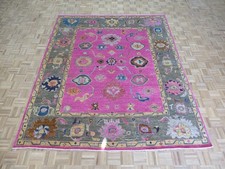 8'1 x 9'9 Hand Knotted Hot Pink Colorful Turkish Oushak Oriental Rug G16102