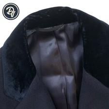 38 R Napp's Bespoke Clothiers blu navy tweed a spina di pesce Chesterfield anni 70