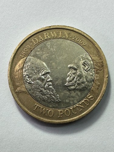 Error Uk England 200 Years CHARLES DARWIN 2 Pounds XF Coin 2009