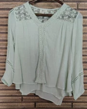 Womens Style & Co Mint Green  Peasant Top 3/4 Sleeve Multiple Sculpted Hems