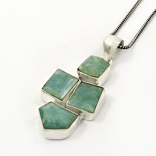 Wedding Gift For Her 925 Silver Natural Amazonite Gemstone Pendant Ethnic L47 - Picture 4 of 10