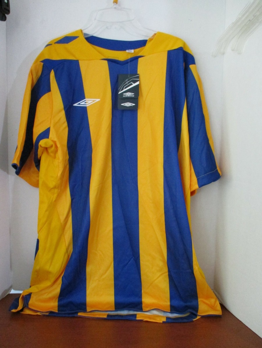 UMBRO~Yellow & Blue Striped SS SOCCER JERSEY~Climate Control UMBRO~Yellow & Blue Striped SS SOCCER JERSEY~Climate Control