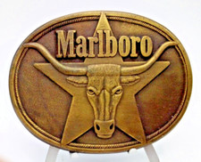 Vtg 1987 Marlboro Bull Horns Cigarettes Solid Brass Belt Buckle