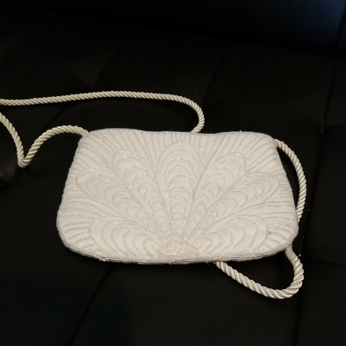 Vintage Beaded Purse White Formal Bridal Small Handbag 5