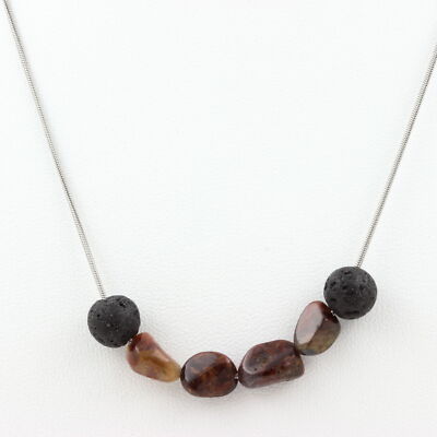 Pietersite Bead Necklace From The USA + Lava 8 Mm. Steel Chain Women's Necklace