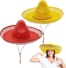 4E's Novelty 2 Pack Sombrero Hats Adult, Red Yellow Sombrero Party Hats With C