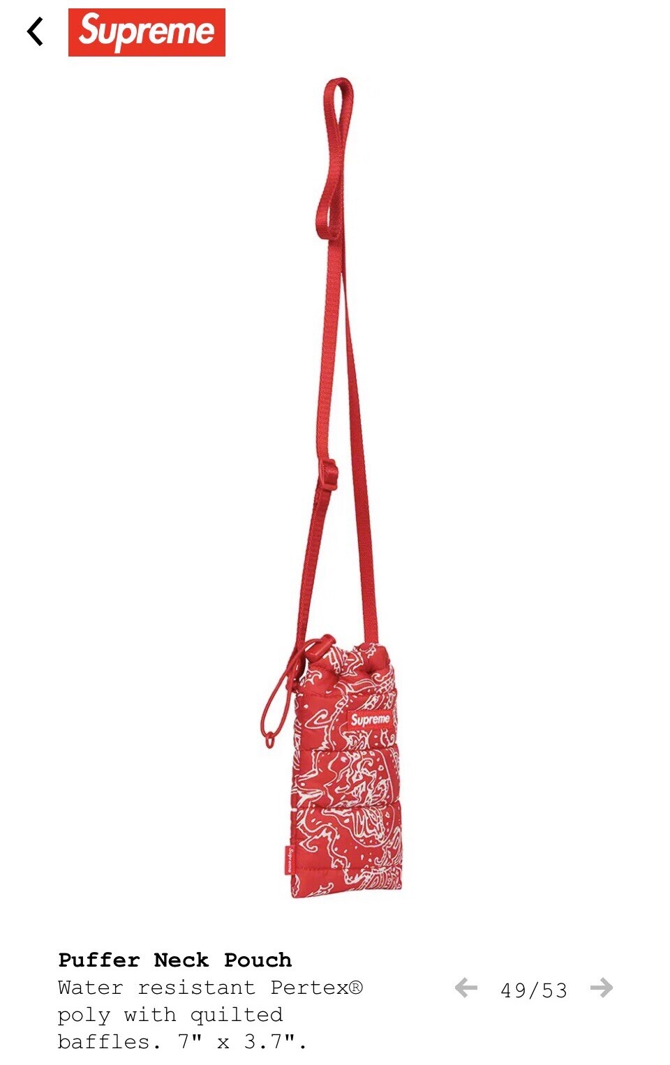 NEW Supreme Puffer Neck Pouch. 100% Guarenteed Authentic Red  