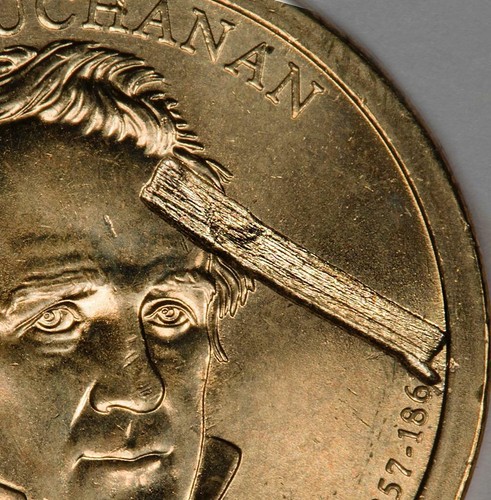 2010 PCGS SP64 Struck Thru Object (Wood) Buchanan Satin Finish Dollar Mint Error - Picture 3 of 5