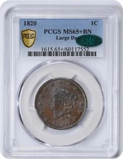 1820 Large Cent Large Date MS65+BN PCGS (CAC)