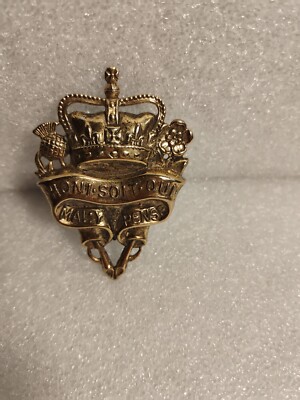 Vintage French Motto Honi Soit Qui Mal U Pense Stamped Brass Coat Of Arms