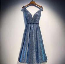 Women's Party Evening Dress V Collar Costume Slim Fit Sleeveless Mid Long Drees 