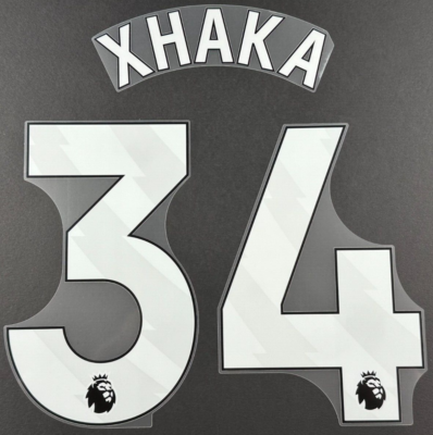 ARSENAL 2023-24 XHAKA 34 OFFICIAL AVERY DENNISON WHITE PLAYER SIZE