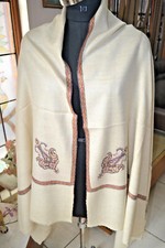 WHITE 100 WOOL HIMALYAN KULLU ARTISTIC PURE PASHMINA SHAWL TRIBAL ART