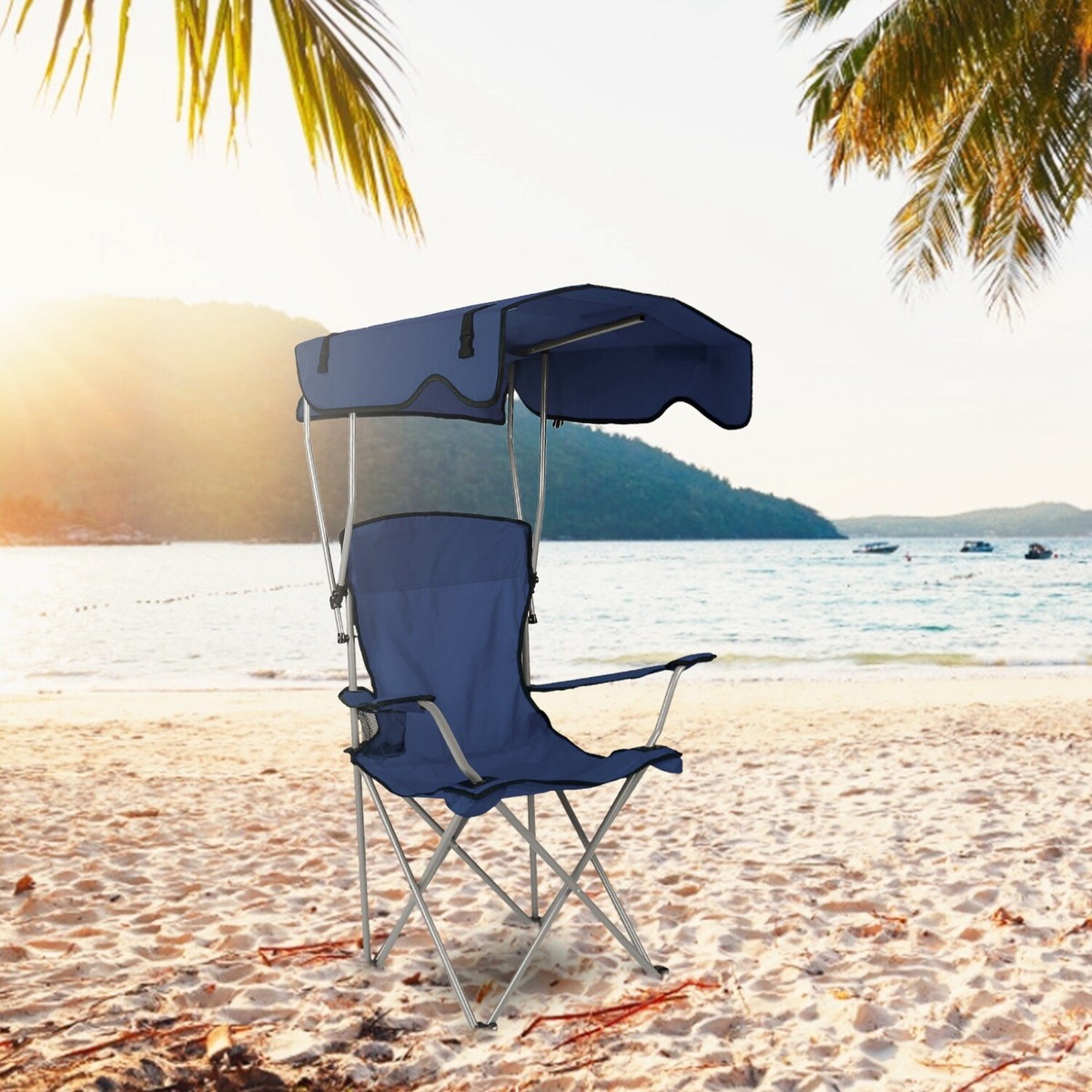 Folding Camping Chair Canopy Beach Chair Portable Lounge Chair
