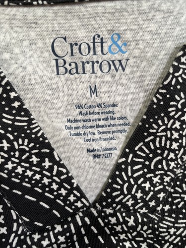Croft & Barrow Medium Tunic black & white paisley Stretch 3/4 sleeve blouse - Picture 4 of 4