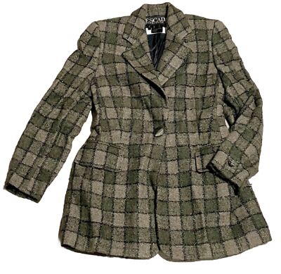 Escada By Margaretha Ley Brown Gray Check Plaid Wool Blazer Size 36 US 6 Small