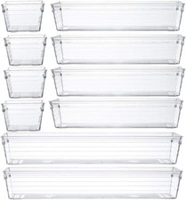 Backerysupply Clear Plastic Drawer Organizer Tray for Vanity Cabinet Set of 10