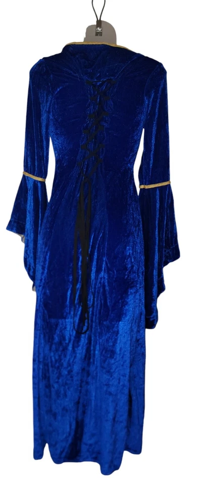 女式蓝色中世纪天鹅绒文艺复兴重演 Goblincore Cosplay 礼服 S 码 — 第 3/4 张图片