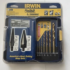 IRWIN 3018008 - Unibit™/TurboMax™ 9 Piece TiN Step & Drill Bit Combo Pro Set