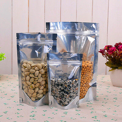 Clear Silver Aluminum Foil Package Bags Mylar Zip Lock Packing Pouch x 100pcs