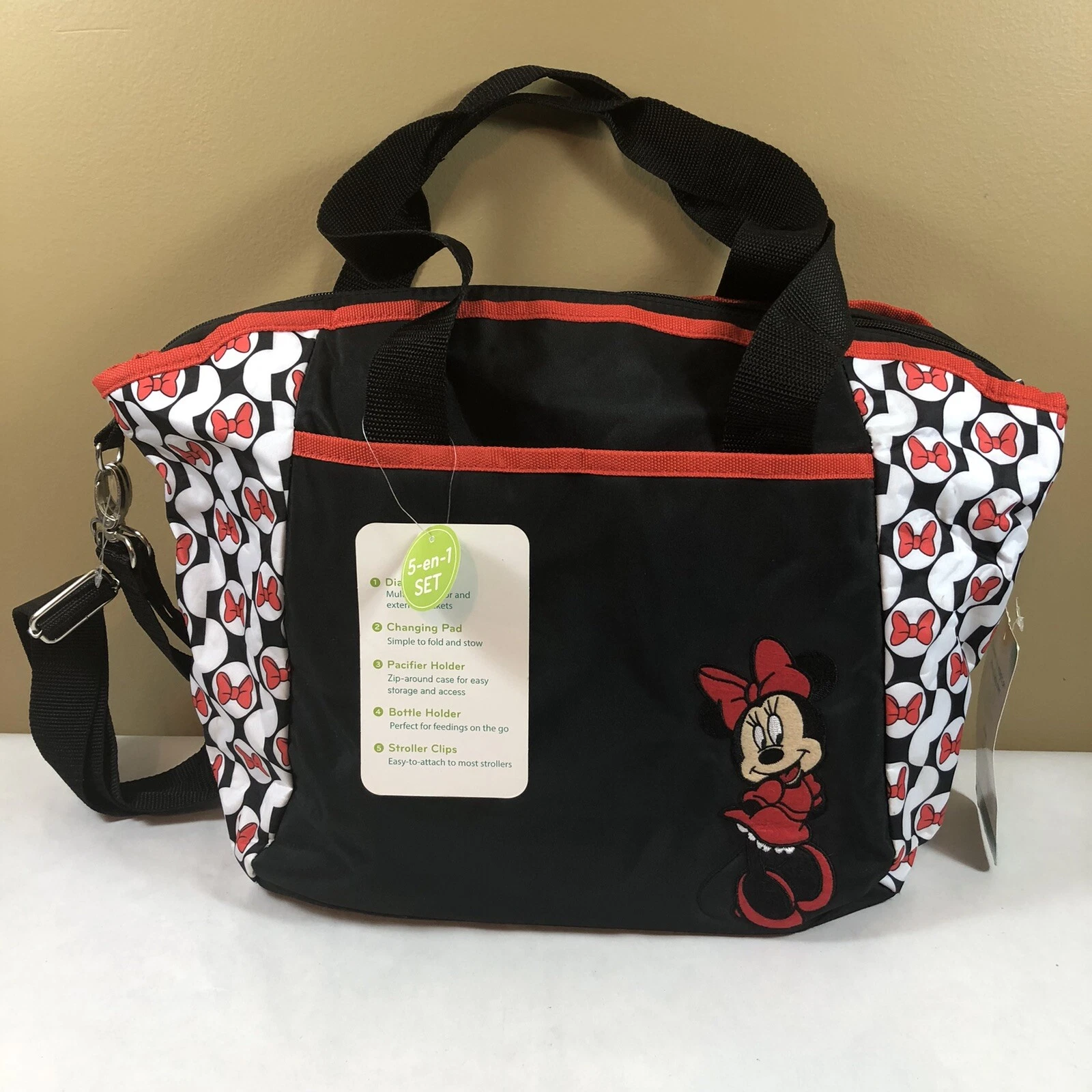 Disney Baby Minnie Mouse 5 in 1 Diaper Tote Bag Set Changing Pad Bottle Case NWT