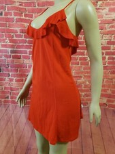 Zara Orange Red Sleeveless Ruffled Boho Slip swing Women's Dress Size M