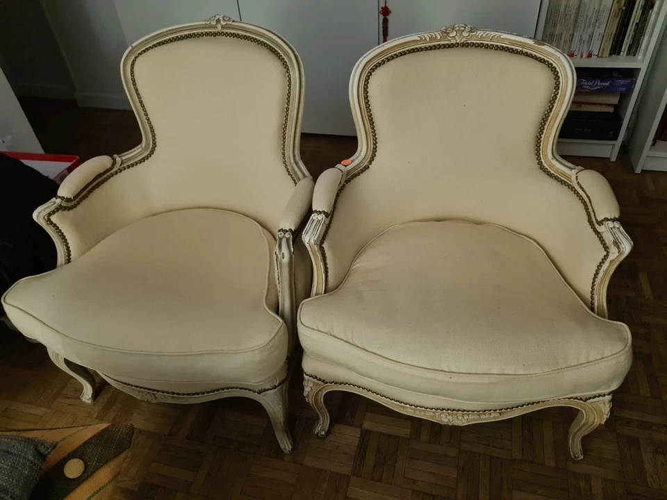Paire de fauteuils bergère à la reine louis XV  d'epoque? A Définir ? - Photo 2/4