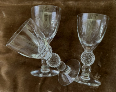Morgantown Glass ~ Set of  4 Clear Optic ''Golf Ball'' Wine Goblets ~ Mint Cond.