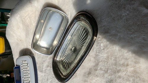 Plated Vintage Butter Dish with Lid 8" x 4" MCM Table Decor with glass insert - Picture 2 of 3