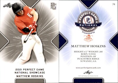 MATTHEW HOSKINS 2021 LEAF PERFECT GAME ''NATIONAL SHOWCASE'' ROOKIE CARD #74