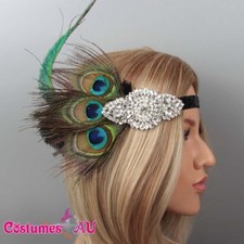 1920s Peacock Gatsby Headpiece Flapper 20s Costume Headband Feather Gangster