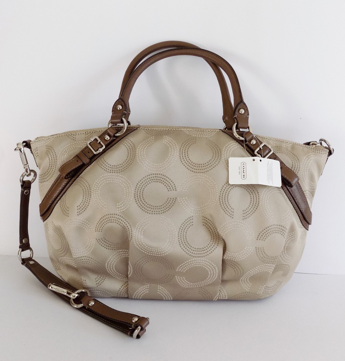 NWT Coach 15957 Madison Dotted OP Art Sophia Satchel ~ Khaki