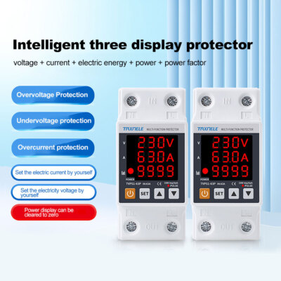 AC230V 63A Digital Din Rail Over Under Voltage Protection Kwh watt Power Meter