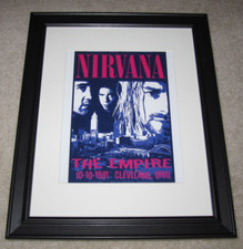 Framed Nirvana Concert Mini Poster, 1991 Cleveland Tour 14"x16.5" RARE!
