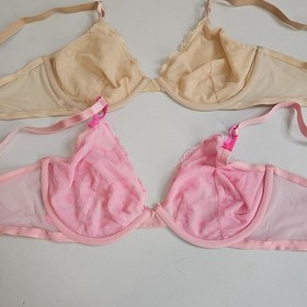 LOT OF 2 Victoria Secret Unlined Demi Bra Pink & Beige Lace Floral Size 38D Bras