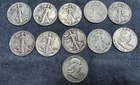 Mixed Lot Walking/ Franklin Half Dollar US 90% Silver x-11 $5.50 face value