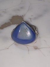 Sterling Silver Ring Blue Druzy Agate Teardrop Cabochon 2cm Stone 7g