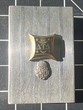 sterling silver match box case cover w/ Delta Tau Delta pin & crest - style 2