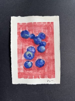 ACEO ''Heidelbeeren'' Original Obstgemälde bunte Kunstkarte von Studio7V