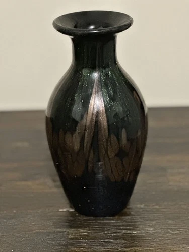 Vintage Dale Tiffany Art Glass Favrile Mardi Gras Aventurine Flecked Vase 9.25"