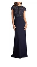 Tadashi Shoji Catrine Lace Bodice , Crepe Gown, Navy, Sz 14,New
