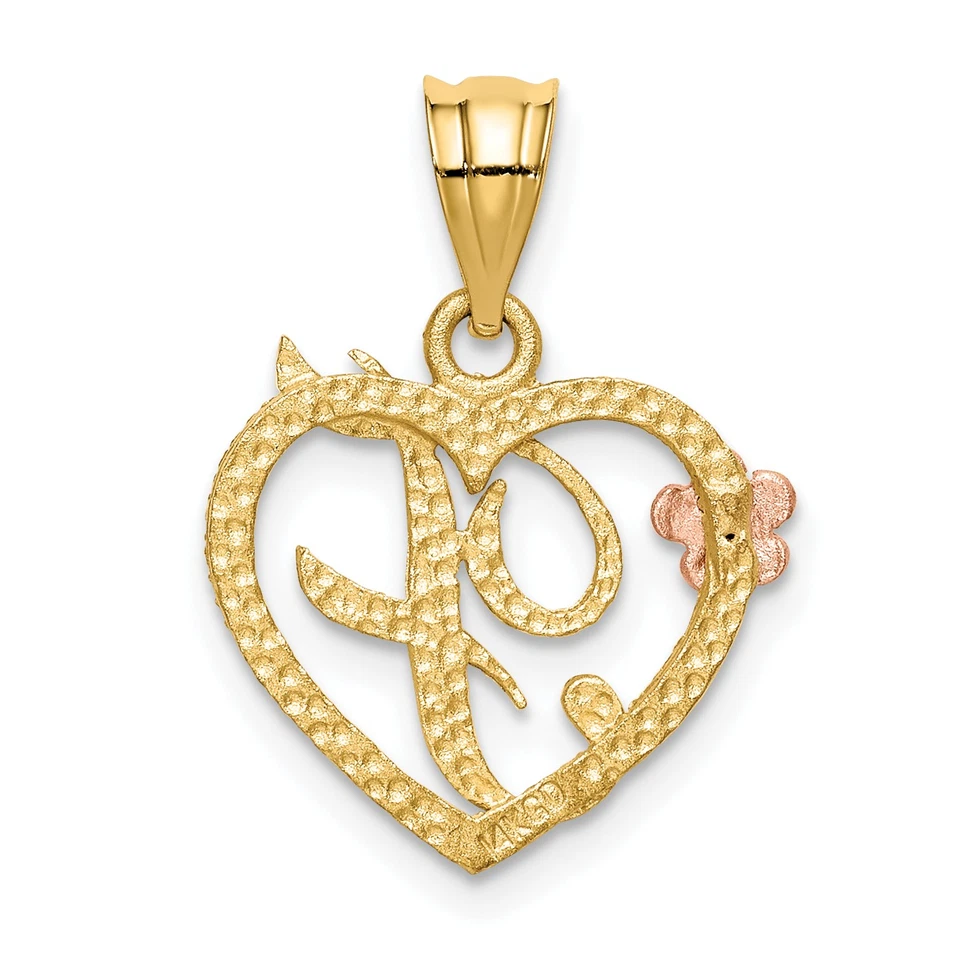 14k Two-Tone Heart Letter F  Initial Pendant D898F - Image 3 of 4