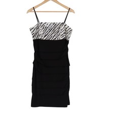 City Studio Tiered Cocktail Dress Womens XL Black Zebra Sequin Spaghetti Straps
